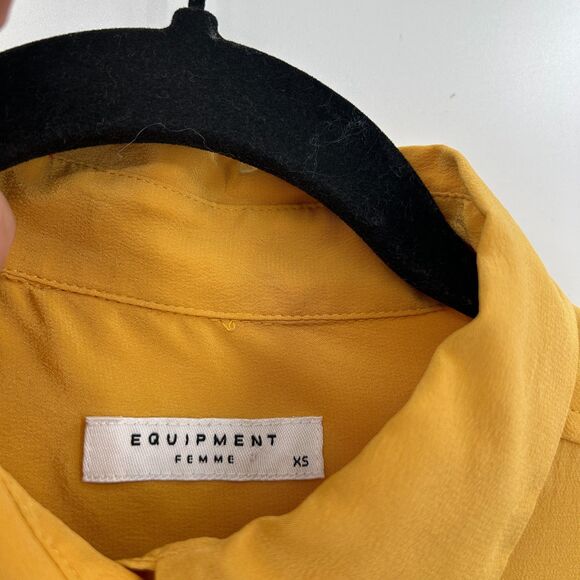 EQUIPMENT Femme Yellow Marigold Silk Long Sleeve Oversized Button Up Shirt XS - Picture 7 of 8